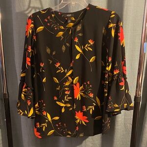 Alfani Black Jacket with Red and Yellow Floral Design